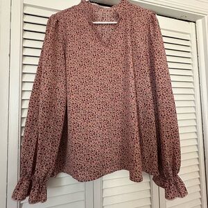 SHEIN Pink Floral Ruffle Sleeve Blouse